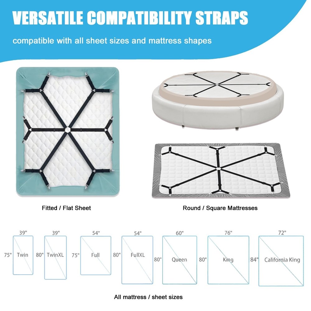 Bed Sheet Holder Straps, Adjustable Elastic Fitted Sheet Strap Tablecloth Cli...