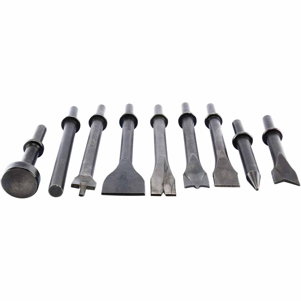 9Pcs Pneumatic Air Hammer Punch Chipping Bits Tool Chisel 0.39In Shank Tool Sets