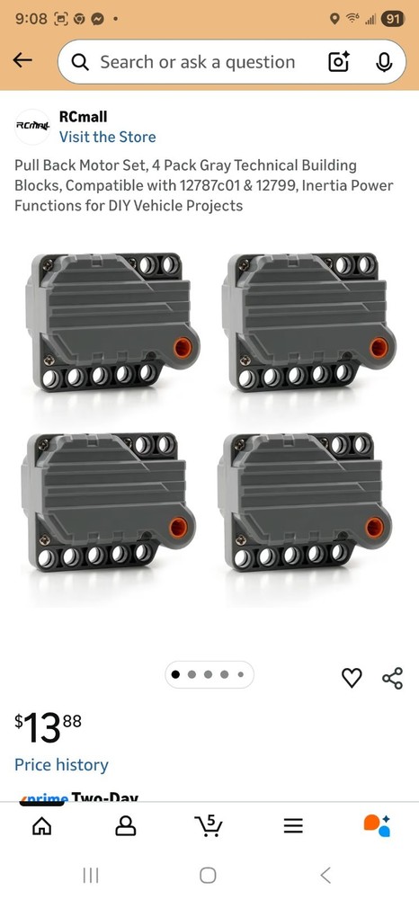 Pull Back Motor Set, 4 Pack Gray Technical Building Blocks, Compatible with...