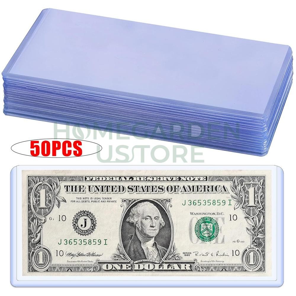 (50) CURRENCY HOLDERS Semi Rigid REGULAR Vinyl Sleeves for Banknotes Dollar Bill