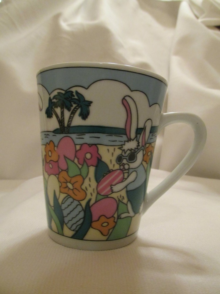 Easter Bunny Rabbit Beach Egg Basket Spring Coffee Tea Cup
