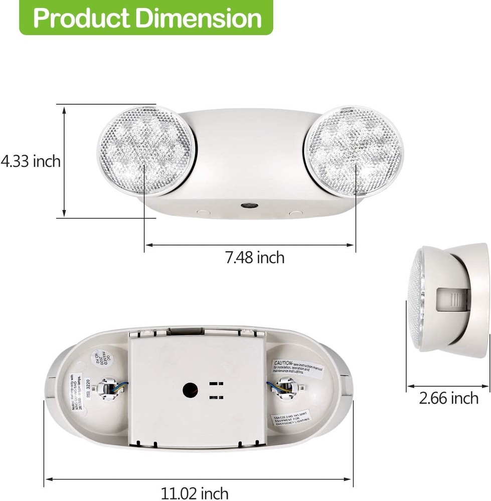 LED Emergency Exit Light Adjustable 2 Round Head With Battery Back-up UL 924