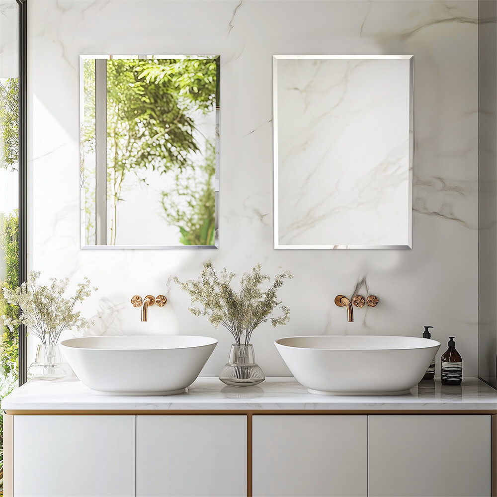 Frameless Rectangle Bathroom Vanity Wall Mirror Beveled Edge Shatterproof Mirror