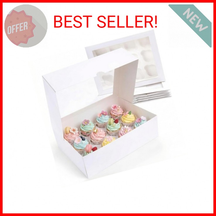 VGOODALL 12 Count Cupcake Boxes, 6PCS Cupcake Container with Window Boxes Holdin