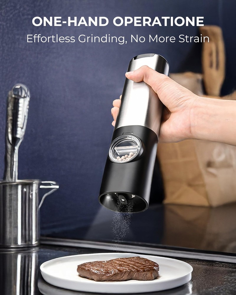 Salt & Pepper Grinder Set - USB-Rechargeable with Light & Charging Dock, 5 Ad...
