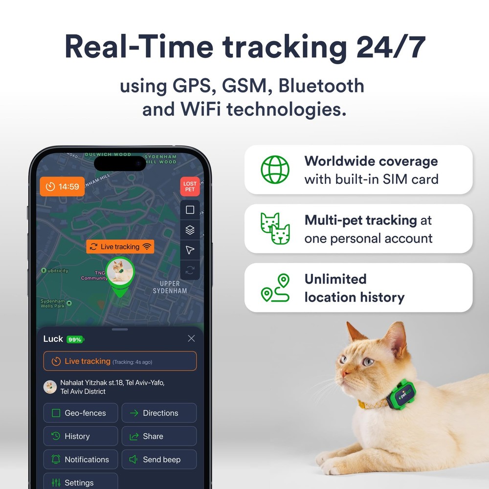 Cat GPS Tracker – Smallest Waterproof Pet Tracking Device with App, Real-Time...