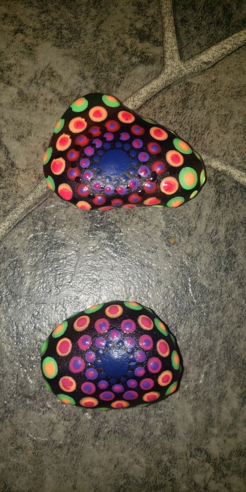 2 Hand Painted Mandala Rocks