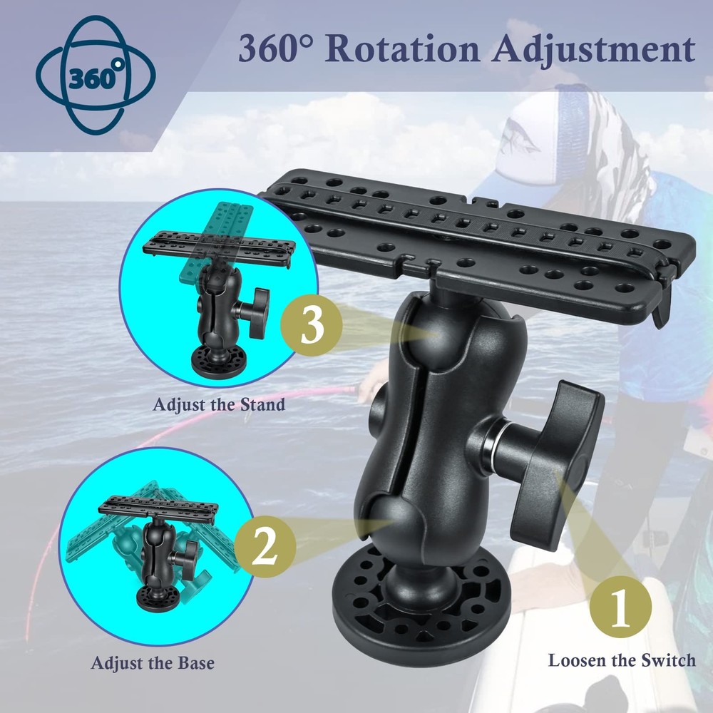 Fish Finder Mount Base Universal 360° Rotation Ball-Mount Fish Finder Bracket...