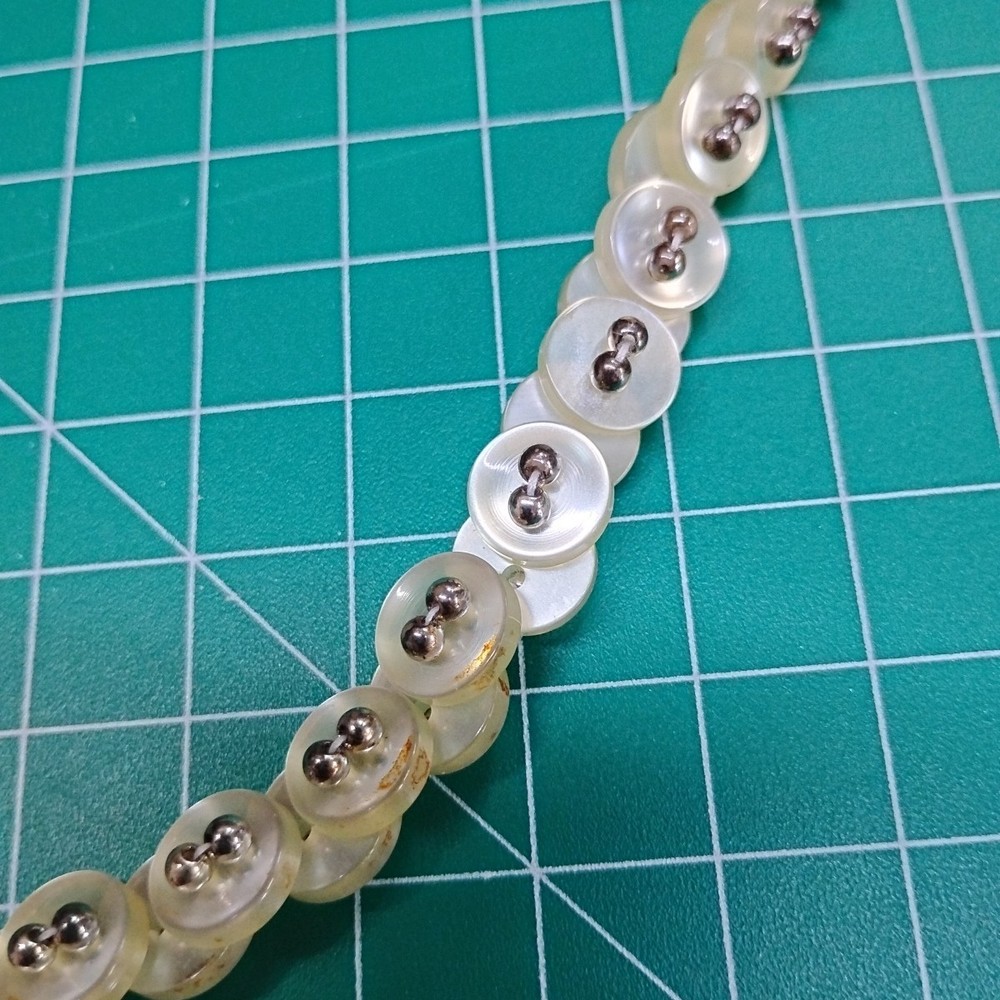 Vintage Transparent White Plastic Button Beaded 34" Necklace