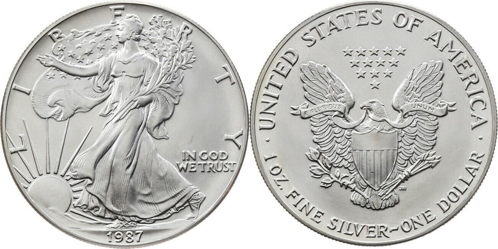 1987 $1 US American Silver Eagle UNC One Ounce FINE Silver Round Coin