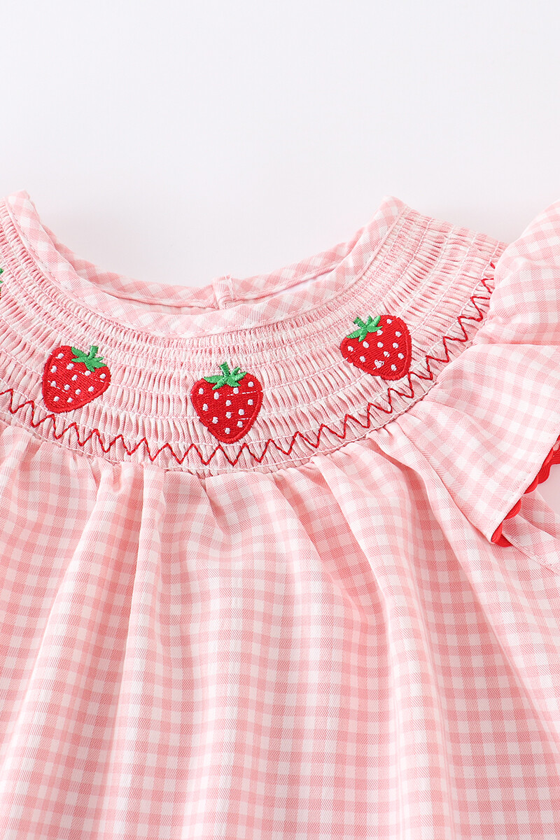 NEW Boutique Strawberry Girls Embroidered Smocked Pink Sleeveless Dress