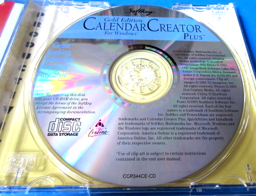 Microsoft Windows Gold Edition Calendar Creator Plus CD ROM Vintage 1995