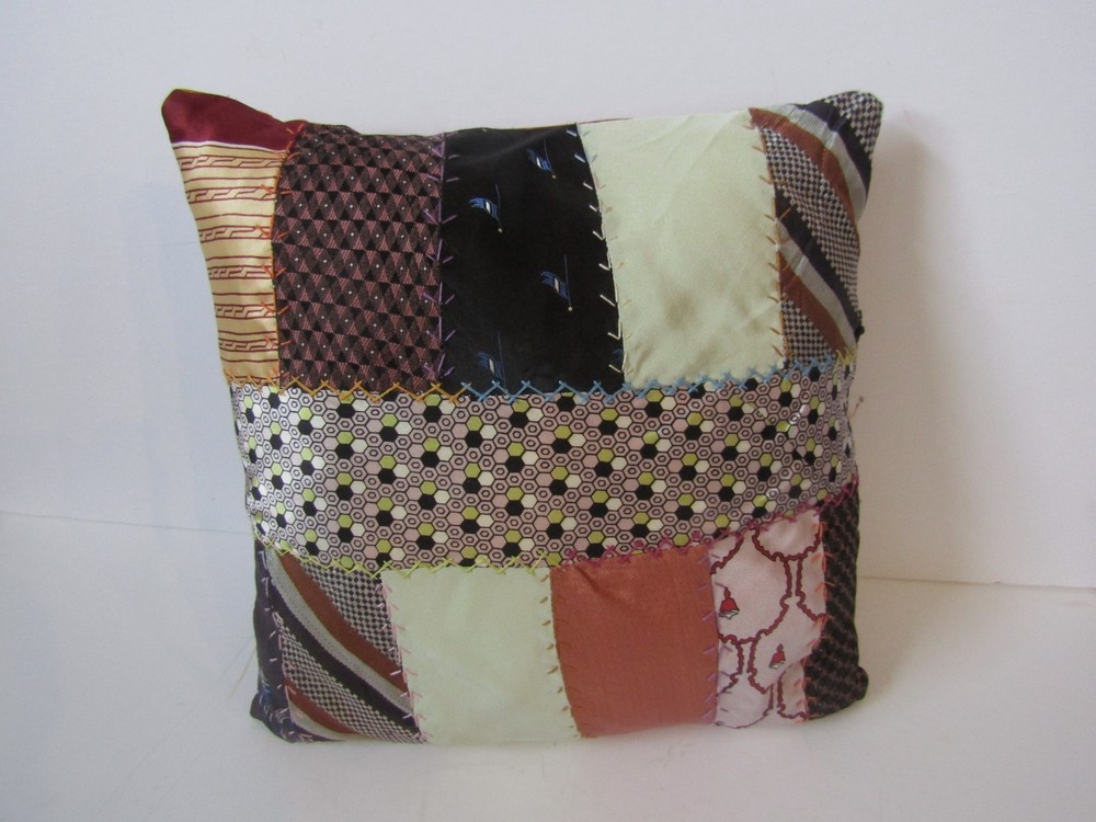 Vintage Crazy Quilt Throw Pillow Patchwork 12" Handmade