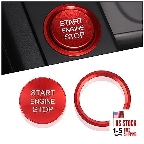 Car Push Start Button Cover Compatible with Audi,Aluminum Engine Start Stop Red