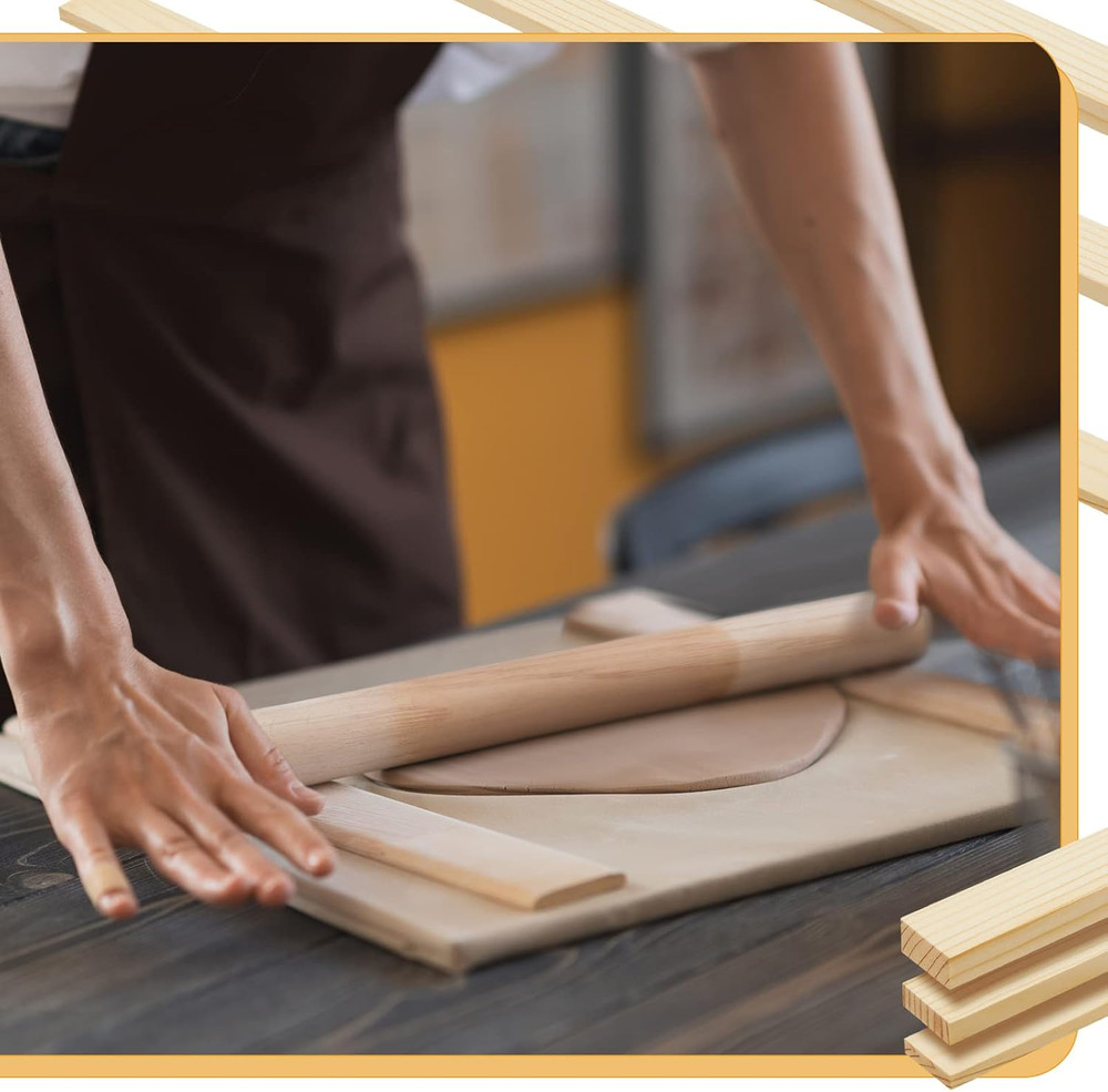 11 Pcs Pottery Teaching Rolling Mud Stick Guide and Wood Rolling Pin Set Include