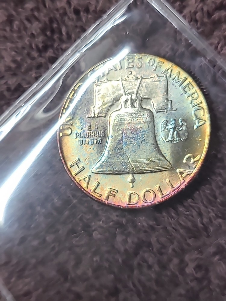 1961-D Rainbow Toned Franklin Half Dollar