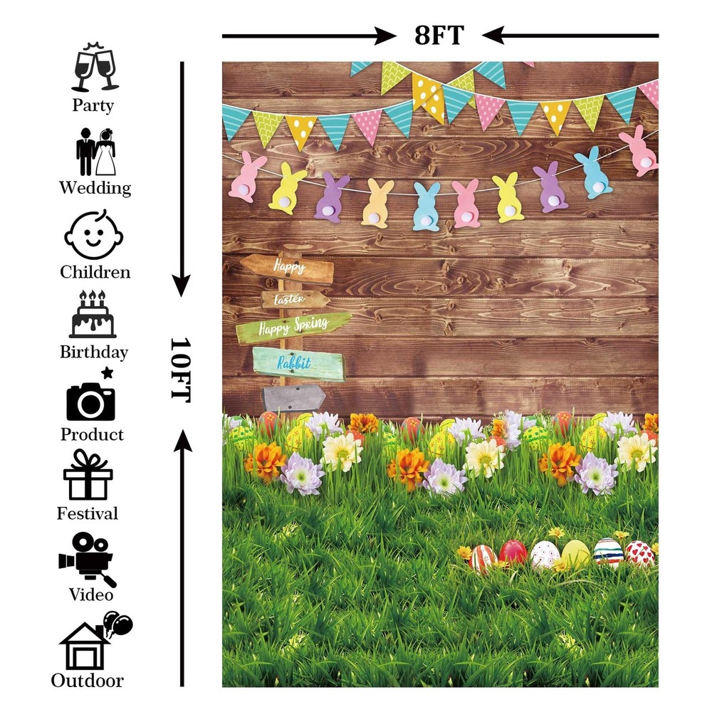 8x10ft Polyester Spring Backdrop Easter Photography Background Eggs Road Sign...