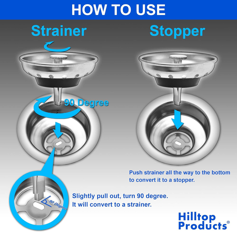 2 Pack - Kitchen Sink Strainer and Stopper Combo Basket Replacement for Standard