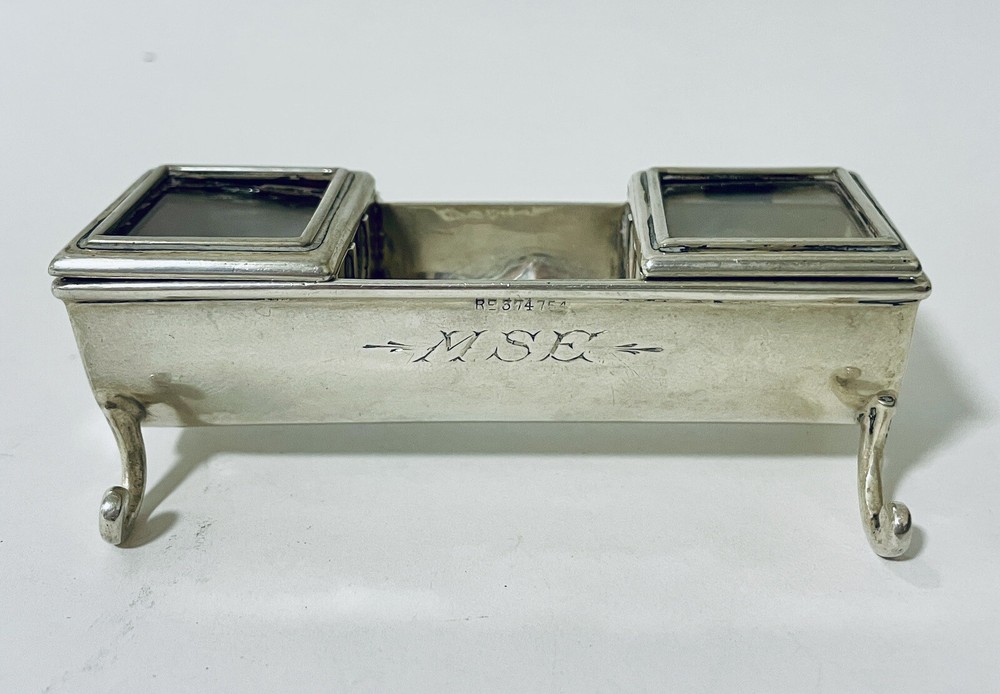 Antique Victorian Solid Sterling Silver Double Stamp Trough Box Chester 1885