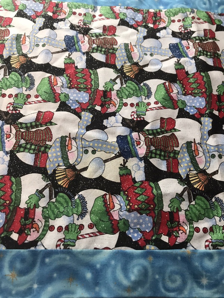 Handmade Snowman Fabric Table Runner, 34” X 14”