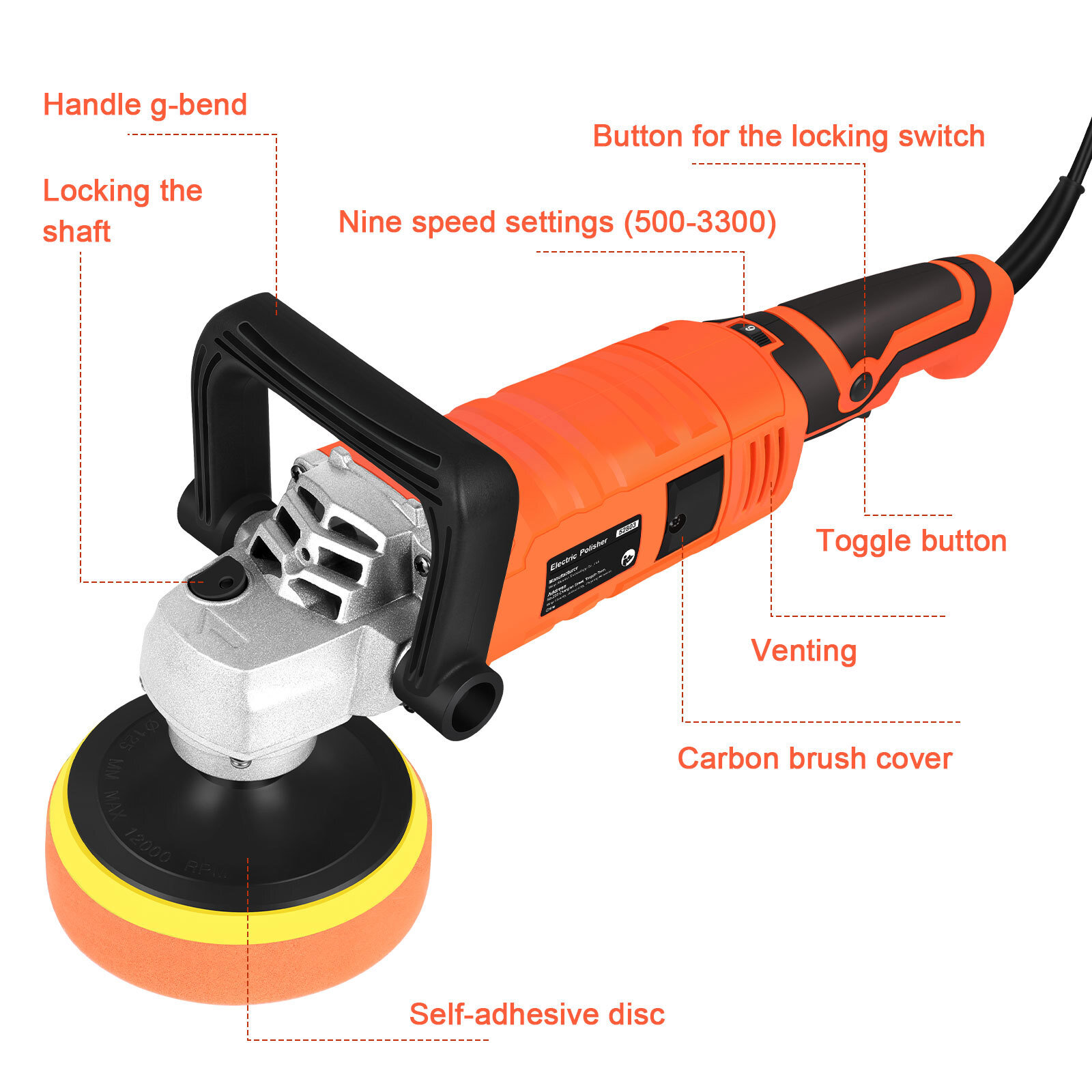 Car Buffer Polisher Waxer 7-Speed Rotary 5"6"+7" Backing Plate Polishing Machine