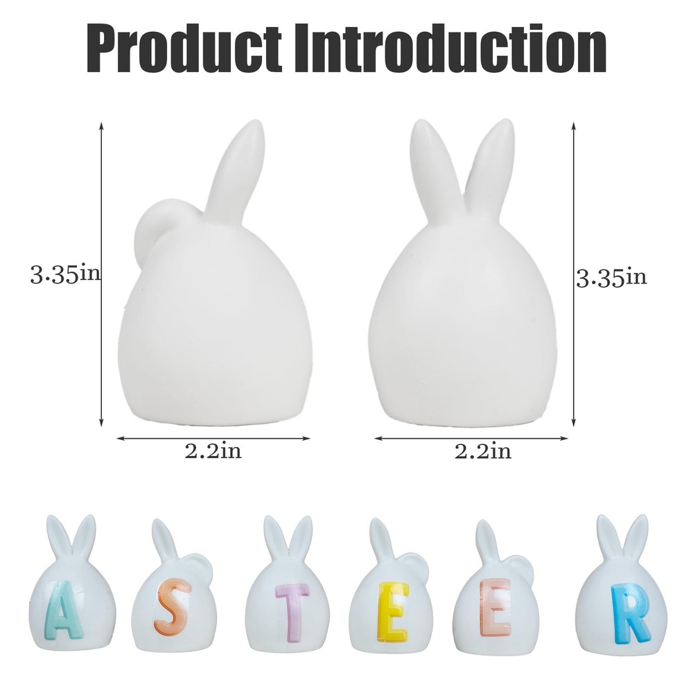6 Pack Easter Lettered Bunny Decorations, Ceramic Lighted White Rabbit Figurines