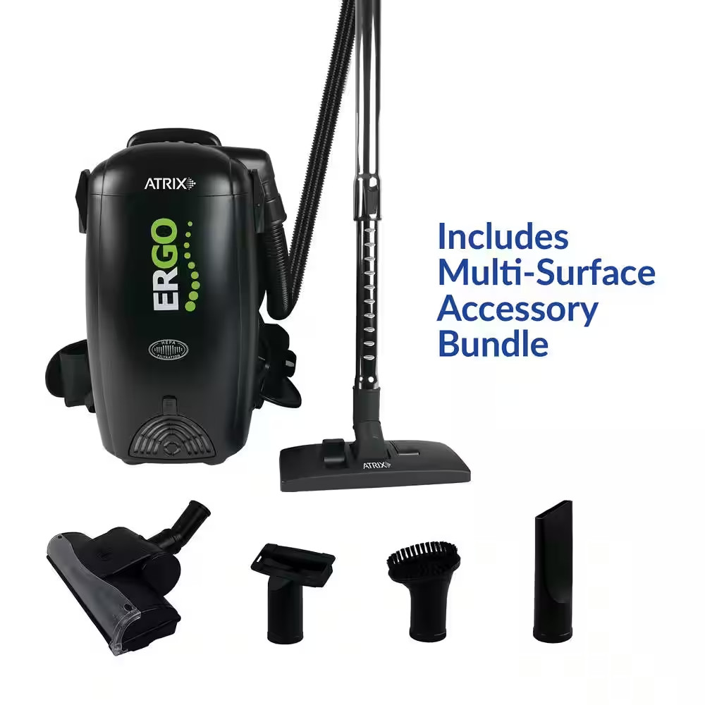 Commercial 8Qt Ergo Backpack Vacuum & Blower Multisurface Accessory Bundle