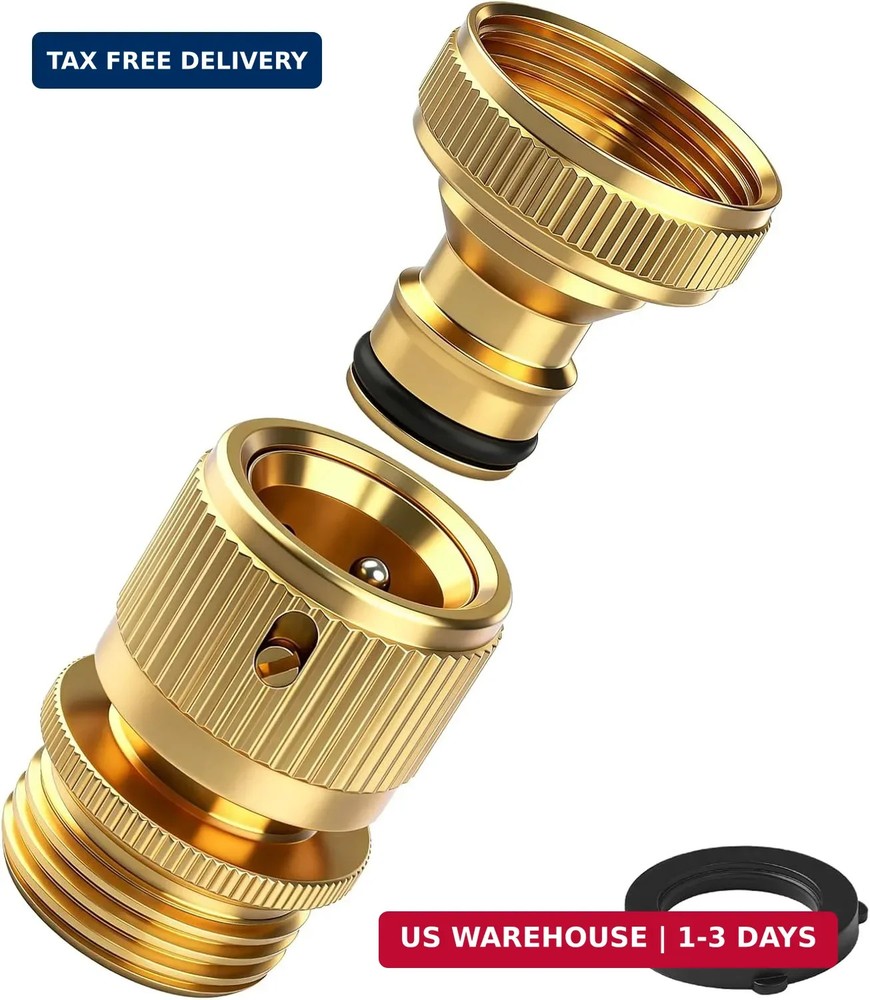 Garden Hose Quick Connect Fitting, 3/4 Inch GHT Solid Brass Quick Release Hose C