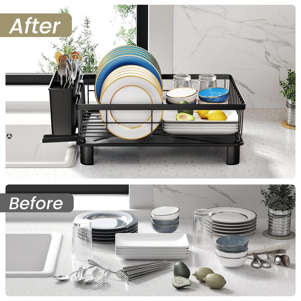 Dish Drying Rack - Space-Saving Dish Rack for Kitchen Counter, Stainless Stee...