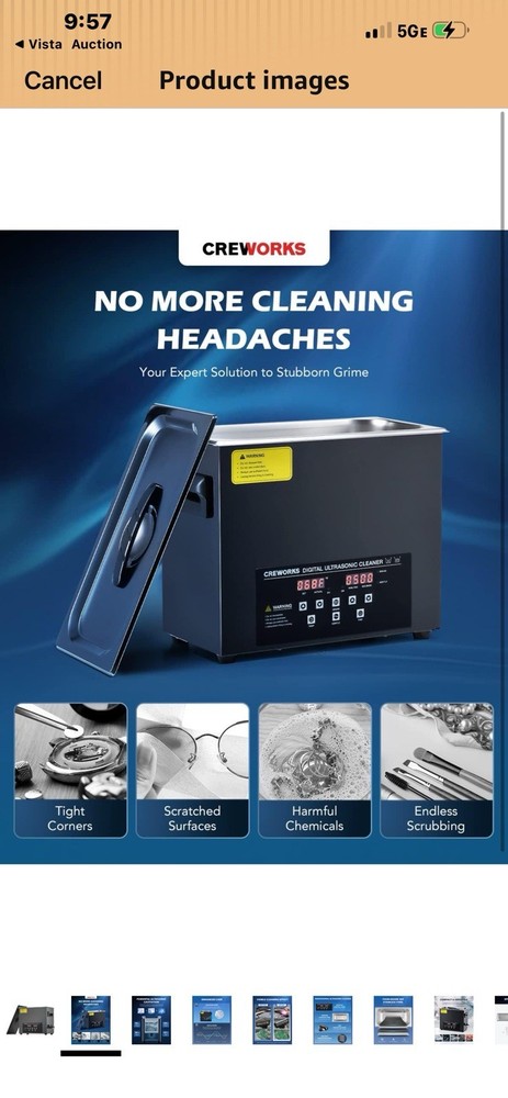 CREWORKS 6L Ultrasonic Cleaner with Timer Heating Machine Sonic Cleaner
