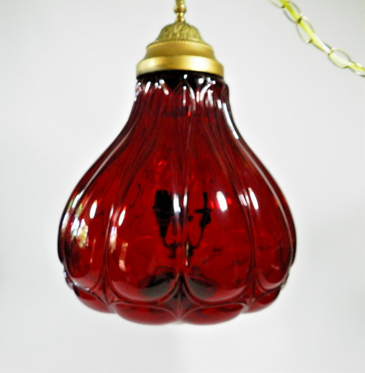 Vintage Ruby Red Glass Swag Hanging Light