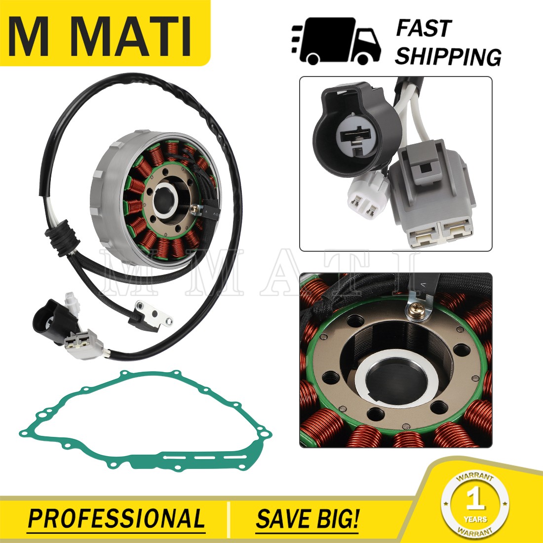 Flywheel Rotor + Stator + Gasket For Yamaha Rhino 700 YXR700 2008 2009 - 2013