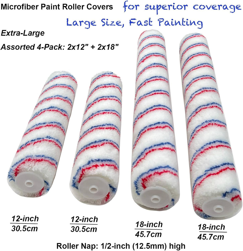 Paint Roller Kit with Extension Pole Adjustable Frame 12 Inch 18 Inch Microfiber