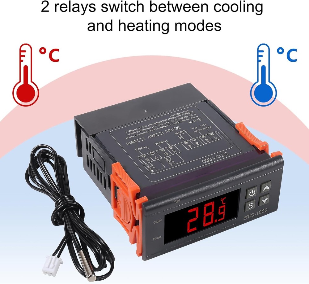 STC-1000 DC 12V 10A Digital LED Temperature Controller black,orange