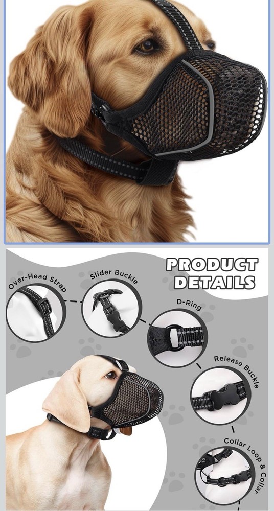 Dog Muzzle Mesh Soft Muzzle XL Sized Dogs Breathable No Biting