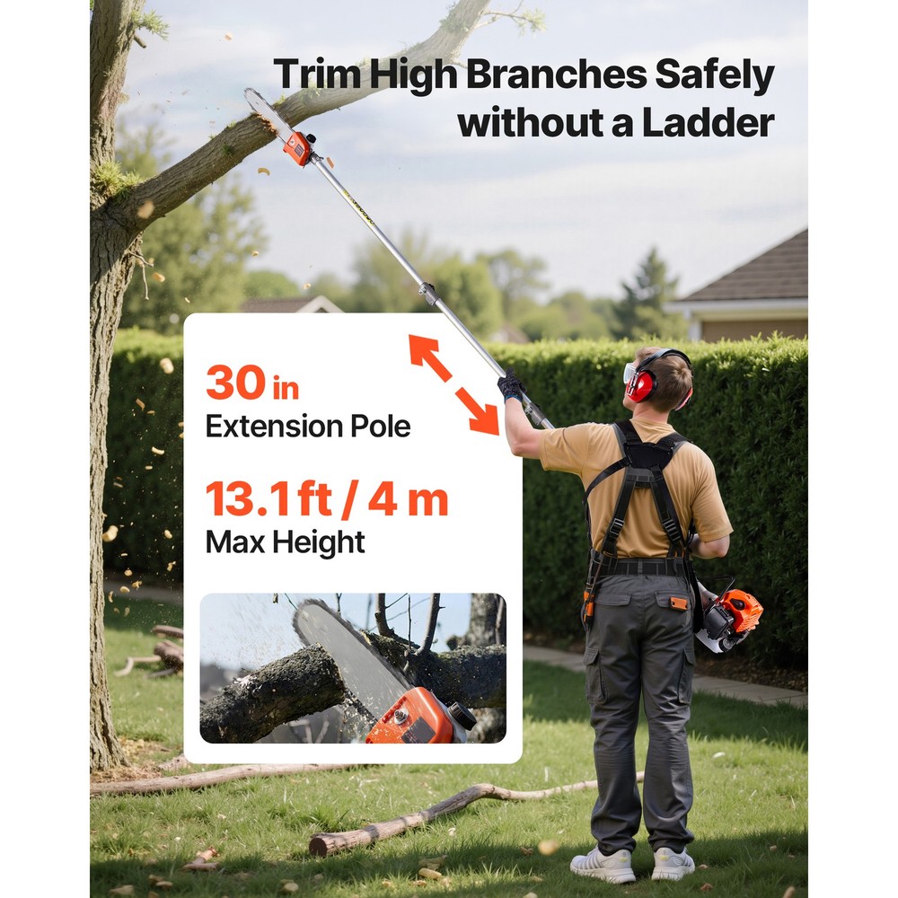 26cc Gas Hedge Trimmer, 7-in-1 Multi-Function w/ Pole Saw, Brus…