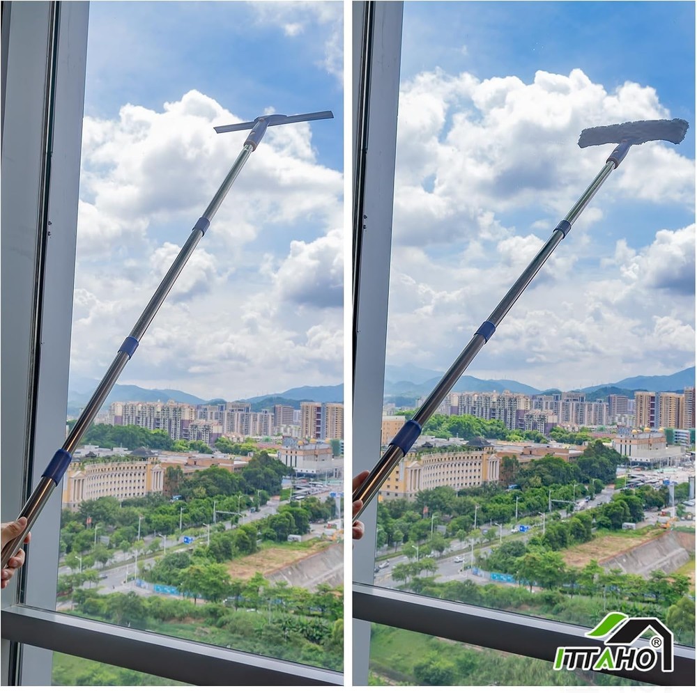 Extendable Window Cleaner with Stainless Steel Pole