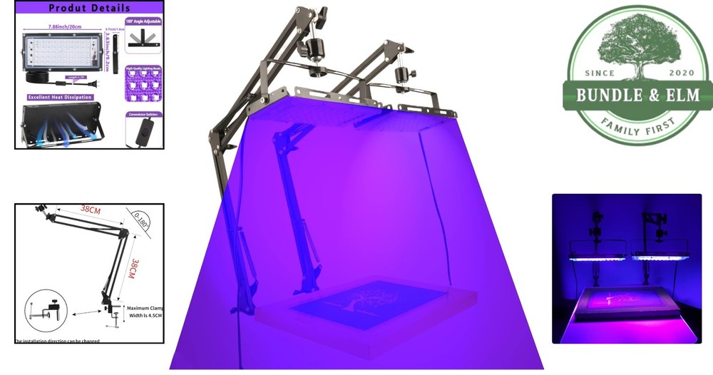 2 Pack LED UV Screen Printing Light with Adjustable Height and Angle Stand