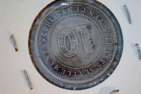Straits Settlements 1887 10 Cents .850 SILVER