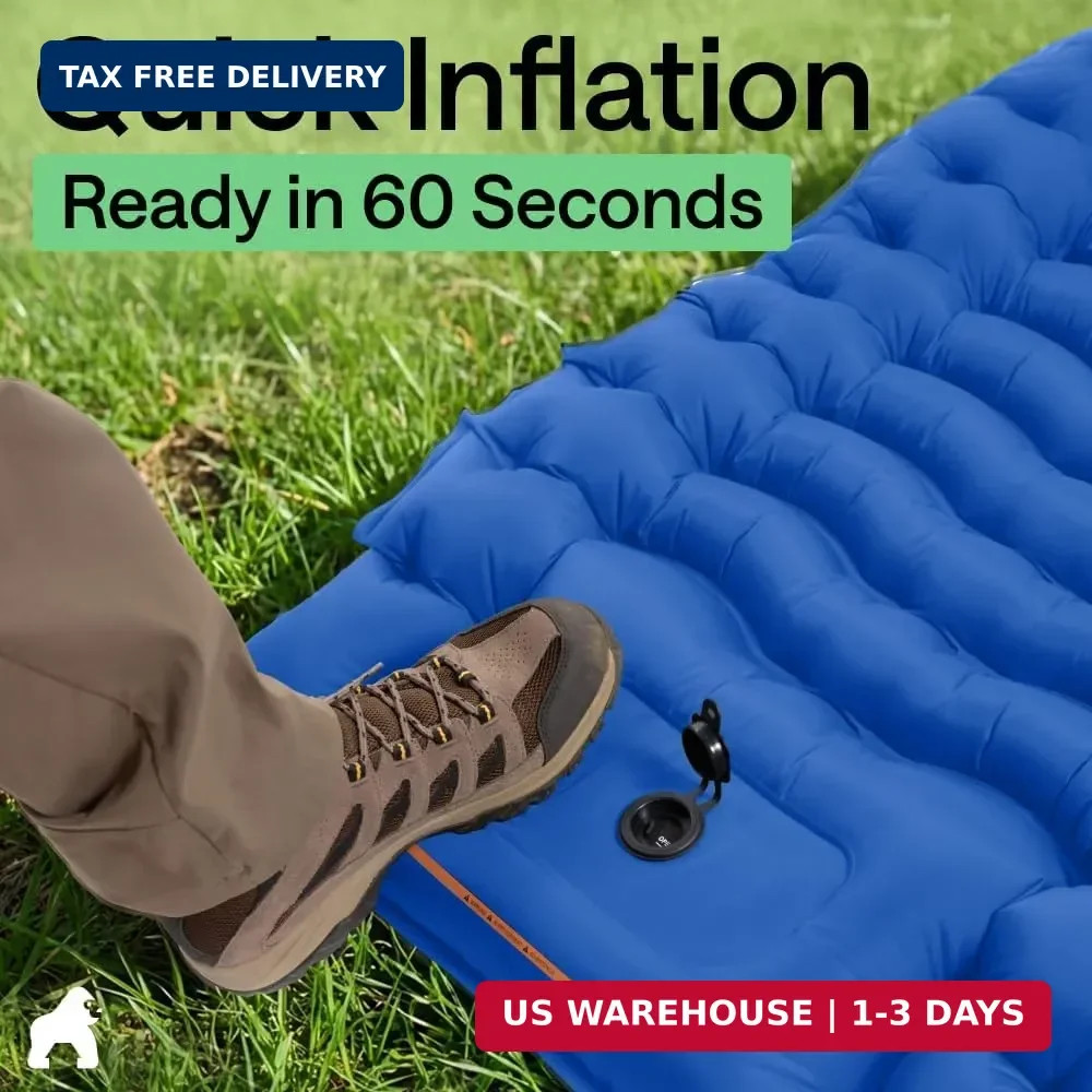 GORILLA GRIP Slip-Resistant Inflatable Sleeping Pad, Puncture Resistant Lightwei