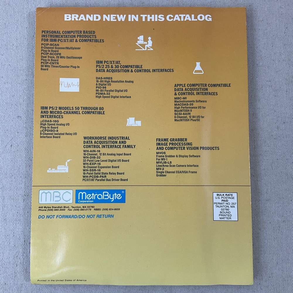 Metrabyte Data Acquisition and Control, 1989 Catalog
