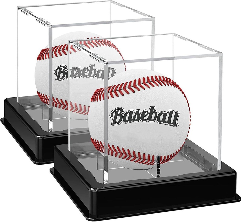 2Pcs Baseball Display Case Acrylic Cube - UV Protected Acrylic Baseball Holder