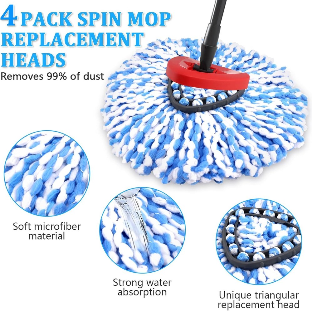 4x Replacement Microfiber Mop Head Wring Refill For O-Cedar RinseClean Spin Mop