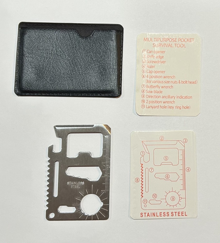 Multipurpose, 10 function Pocket Survival Tool, with case, 3 piece set, New