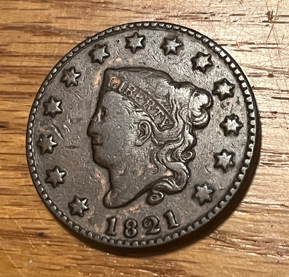 1821 Coronet large cent Fine / VF , nice. & Scarce