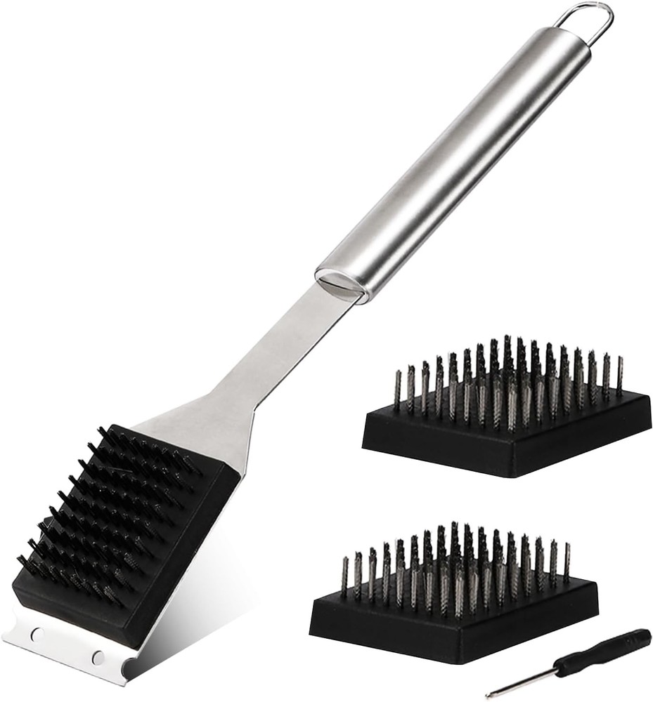 16.5” Grill Brush and Scraper with 2 Replacements & 1 Silver