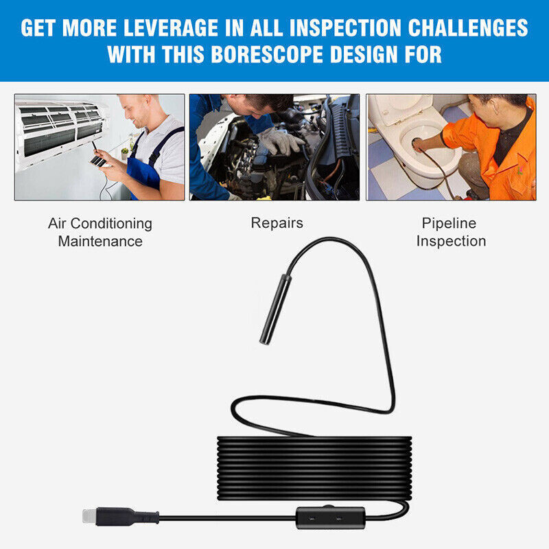 Direct Plug To iPhone iOS Borescope Endoscope Snake Inspection Camera Waterproof