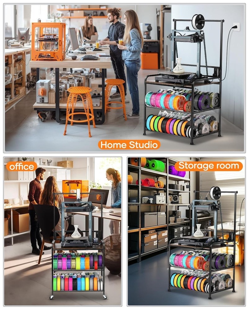 3D Printer Rack with Rolling Wheels, Filament Organizer for Garage & Workshop