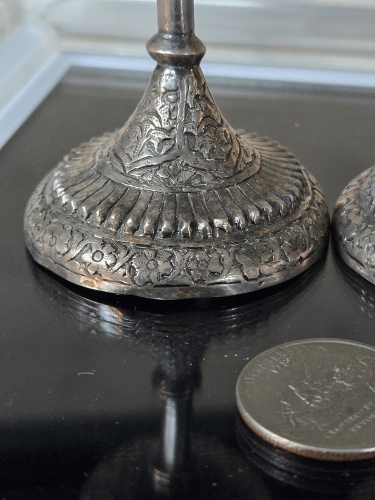 Pair Of Antique Solid Silver India Kashmir Vase