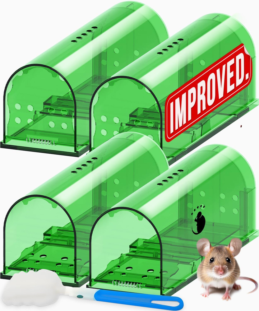 Humane Mouse Traps No Kill Live Catch and Release 4 Pack - Reusable, Easy to Use